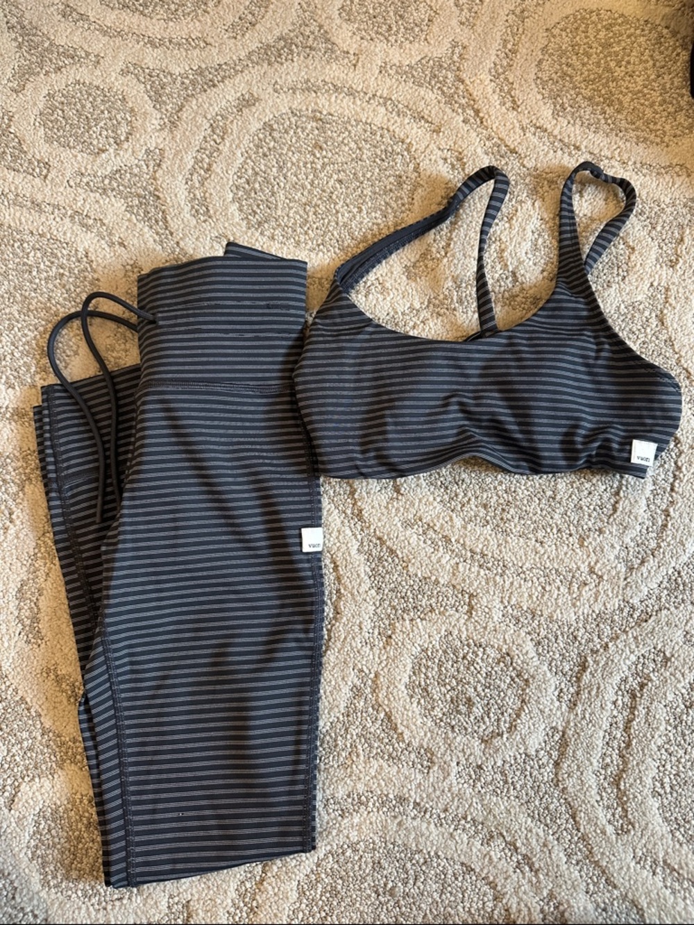 Vuori Black & Gray Striped Scoop Sports Bra and Leggings Set